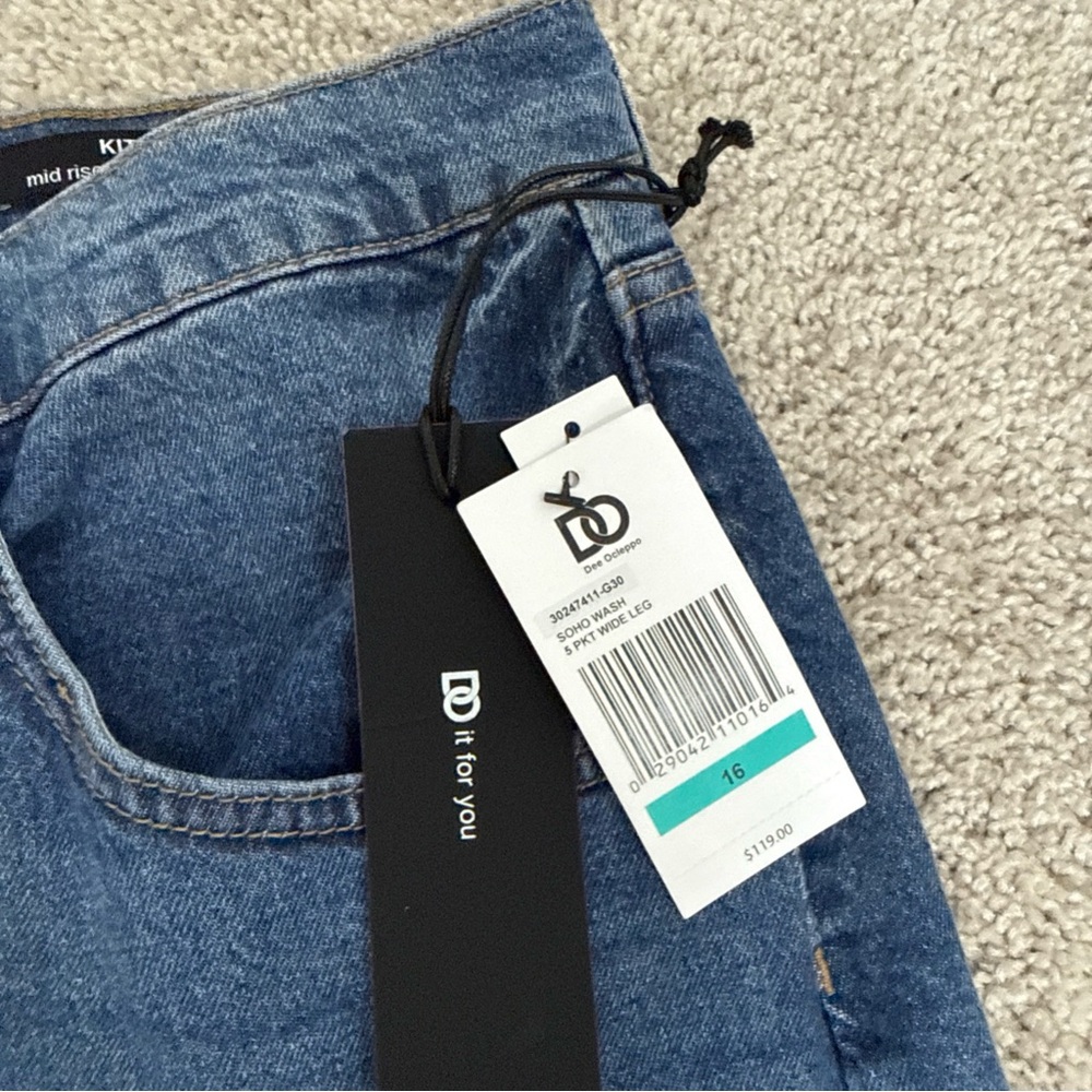 NWT DO Dee Ocleppo Jeans Mid Rise Wide Leg Mid Wash Size 16 Cool Girl Old Money - Picture 8 of 13